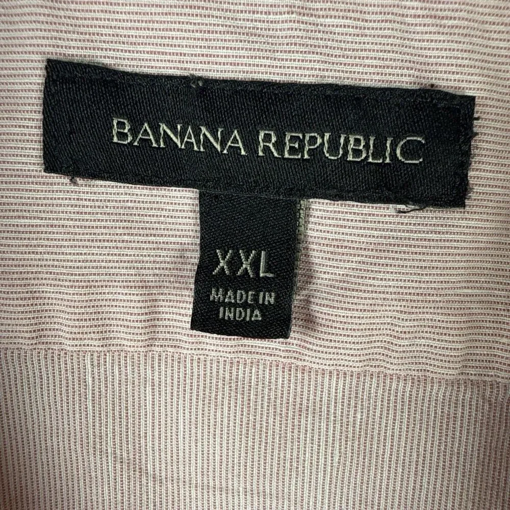 Banana Republic Men XXL Pink Striped Cotton Linen Short Sleeve Button Down Shirt